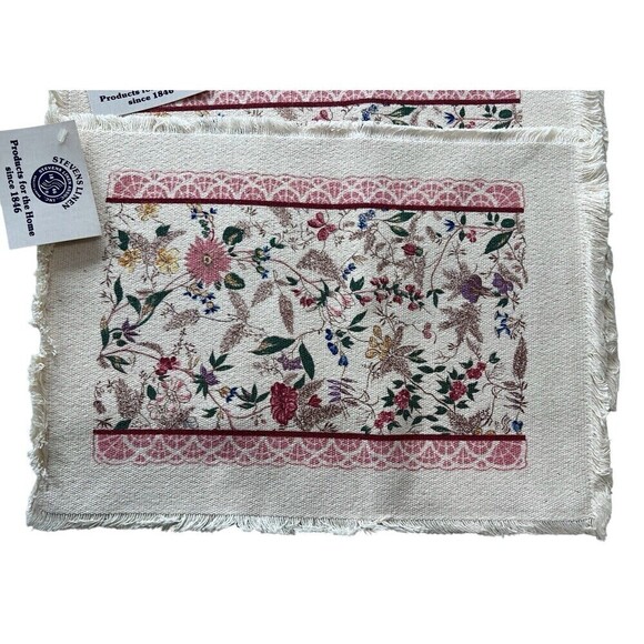 NEW with Tags Vintage Stevens Linen Placemats Napkins Runner Flowers Made in USA - Picture 4 of 9